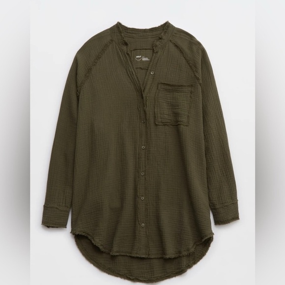 NWOT Aerie Pool to Party Gauzy Swim Coverup Cotton Olive Green Size S - Picture 4 of 13